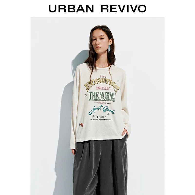 UR2026春季新款女装鬼马童趣撞色字母印花长袖T恤UYV450255