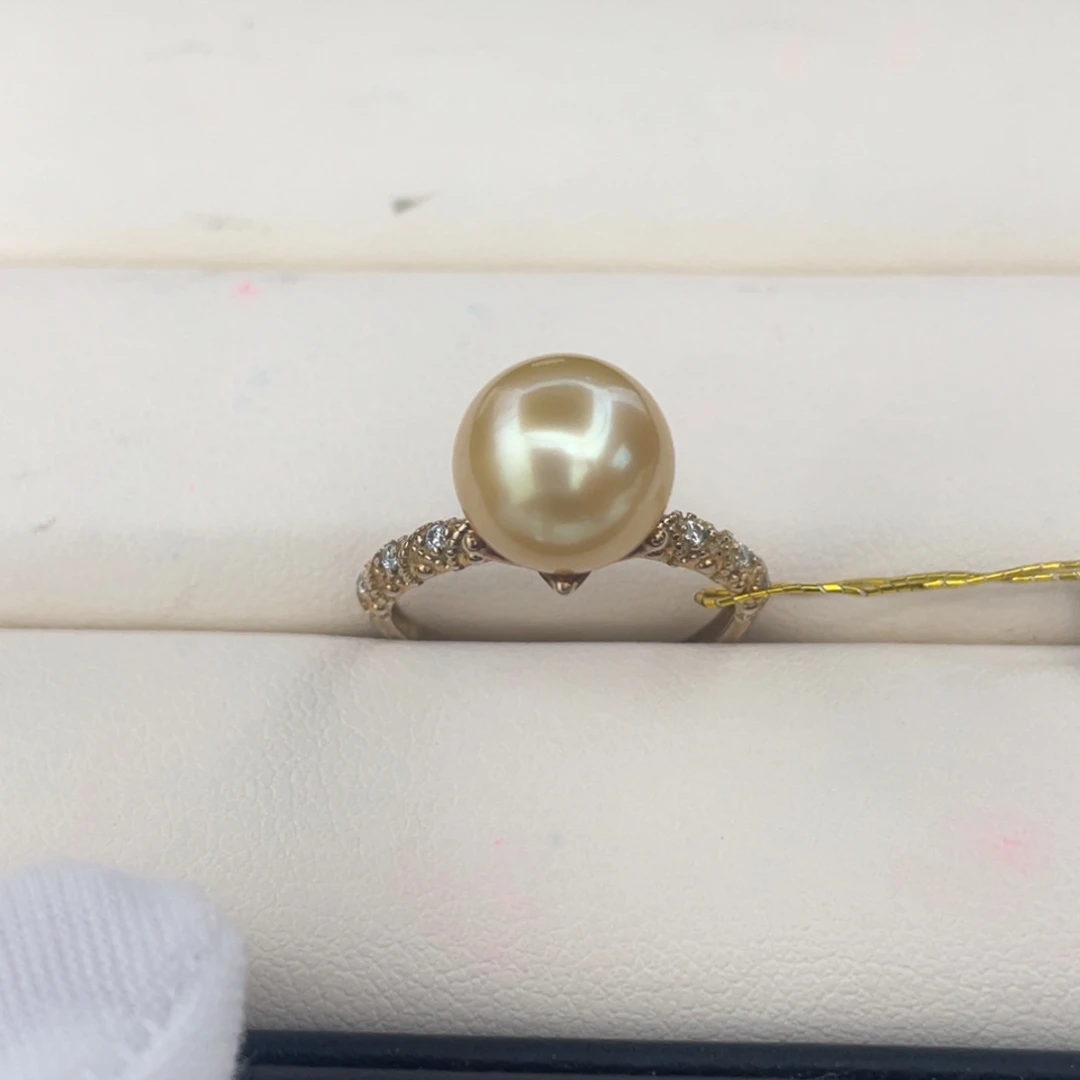 银S925镶嵌海水珍珠戒圈南洋金珠浓金9.3mm