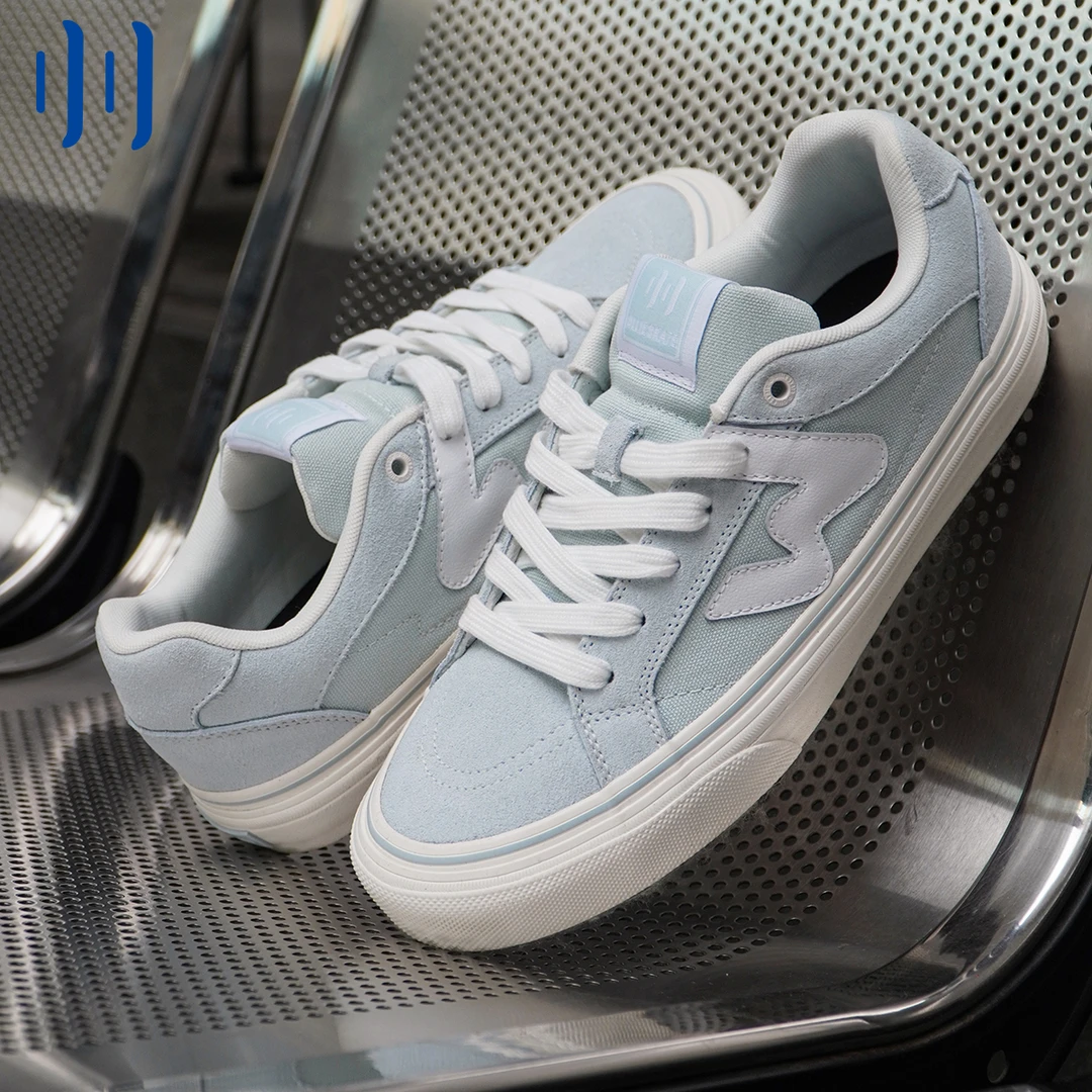 顽刻ollieskate冰蓝色夏季校园风W翻毛皮帆布拼接男女国潮滑板鞋