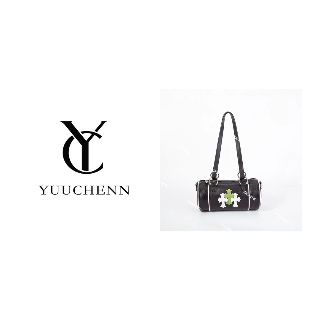 YUUCHENN【笔筒包】25cm进口皮 黑配白配绿 单肩包 HH6280
