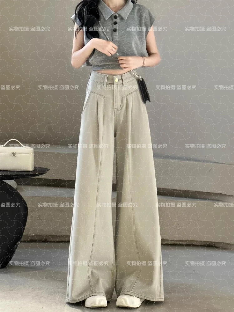 设计感百搭直筒阔腿牛仔裤女2025春夏高腰宽松显瘦垂感休闲拖地裤