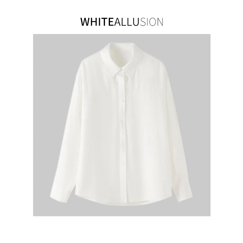 素典【白蓝交响】蕾丝长袖单排多扣纯色时尚衬衫休闲百搭4727