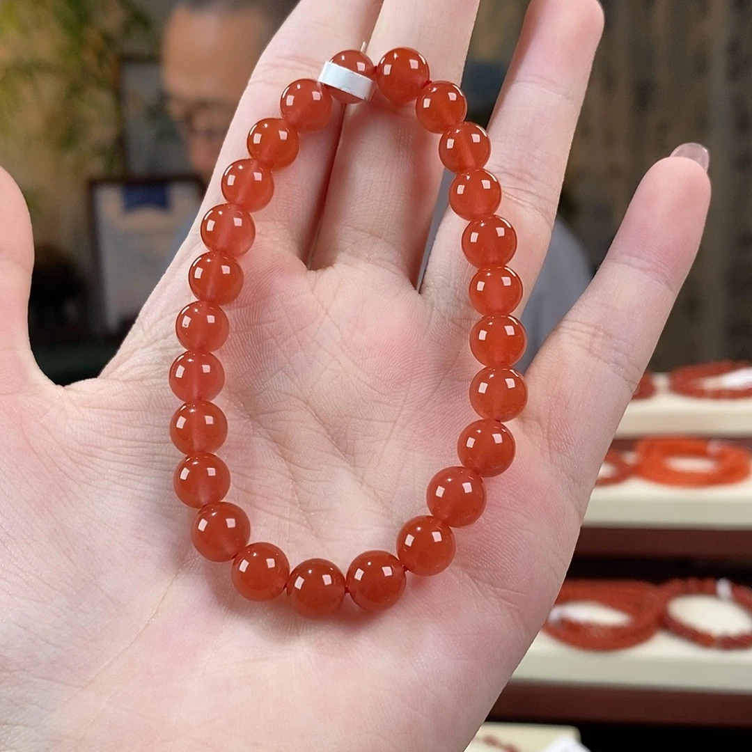 南红玛瑙未镶嵌手串原矿7.5mm 特级冰红