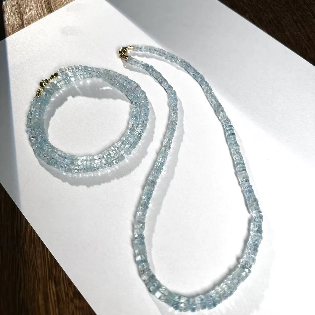 【书记甄选】天然海蓝宝刻面磁吸塔链 多样性发一件 约3-6mm 7245AX