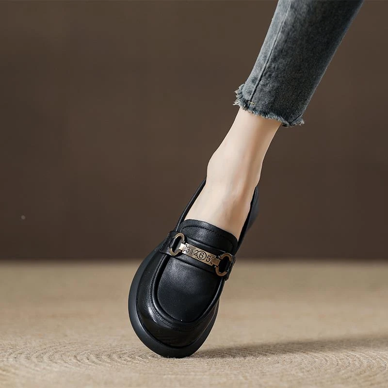 【澳门专柜正品】复古头层牛皮浅口单鞋小皮鞋2024年新款女士懒人一