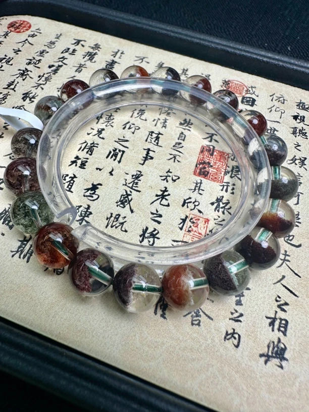 M10毕业级高品天然四季幽灵水晶聚宝盆 彩幽灵手串/多样性发其一