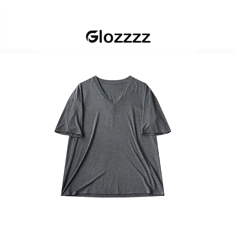【Glozzzz】夏日定制面料V领轻薄款慵懒风上衣T恤短袖880428-1