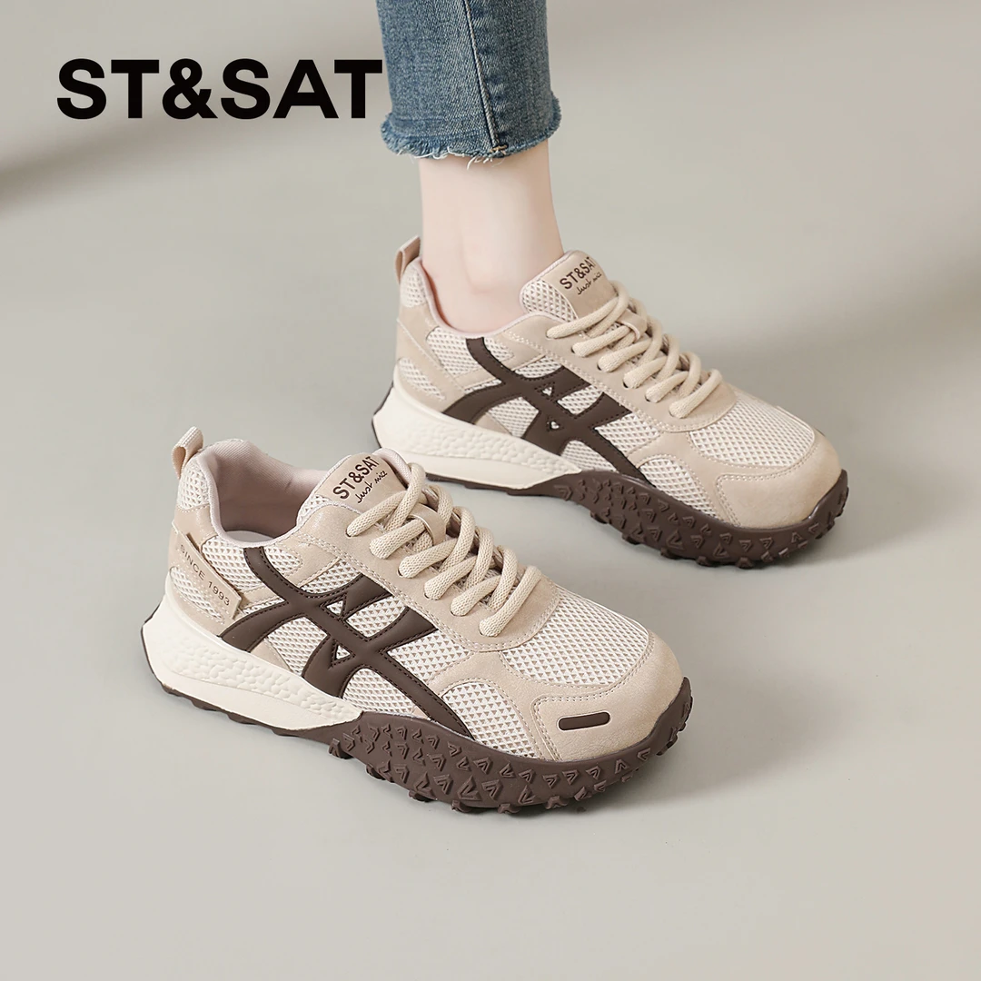 星期六透气德训鞋女士2025新款秋季休闲显脚小网面鞋时尚运动女鞋