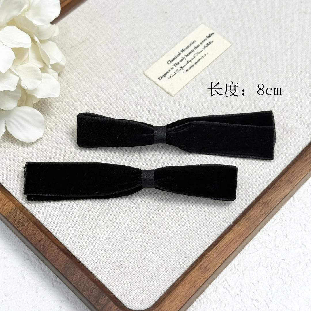 BAOSHATI/宝莎缇F-758黑色丝绒高级感侧边蝴蝶结鸭嘴夹