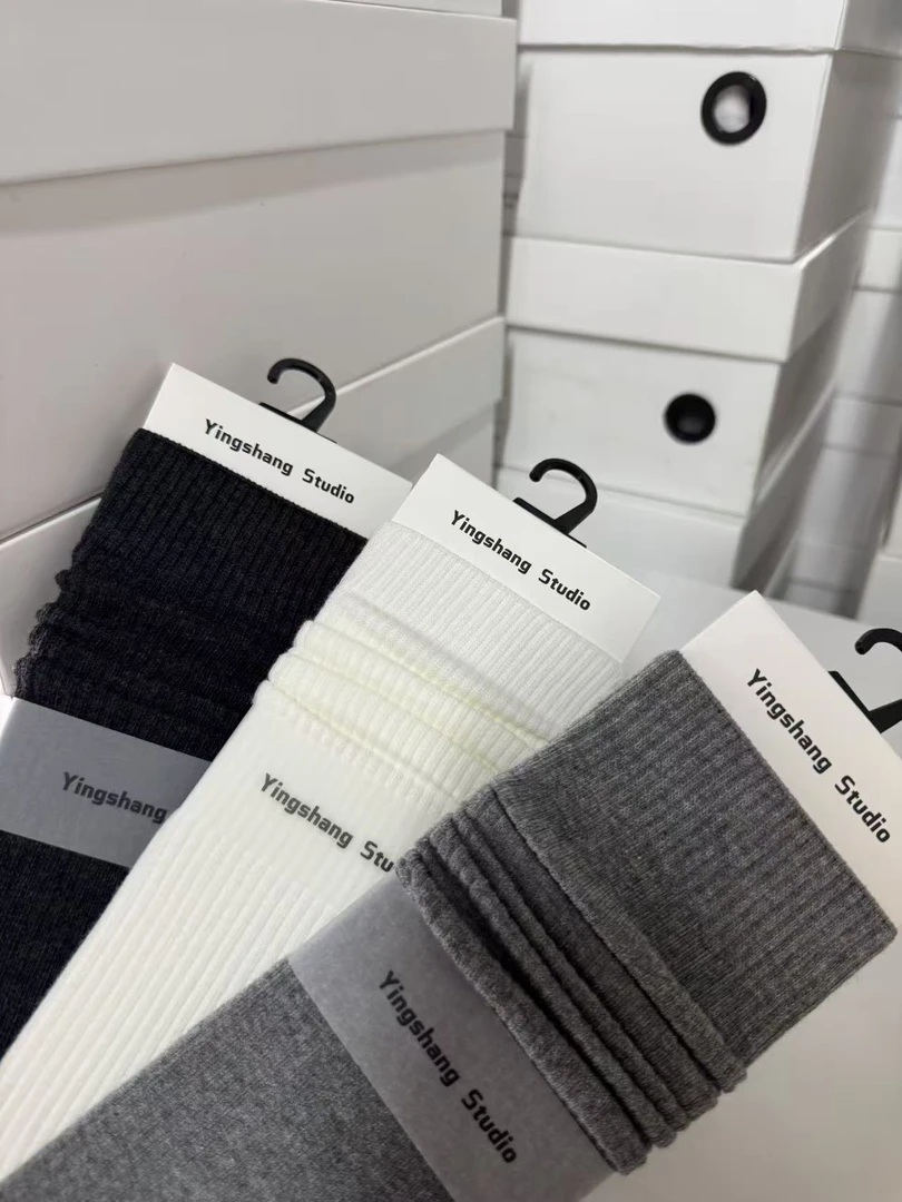 女士秋季薄款竖条纹百搭舒适透气中筒堆堆袜