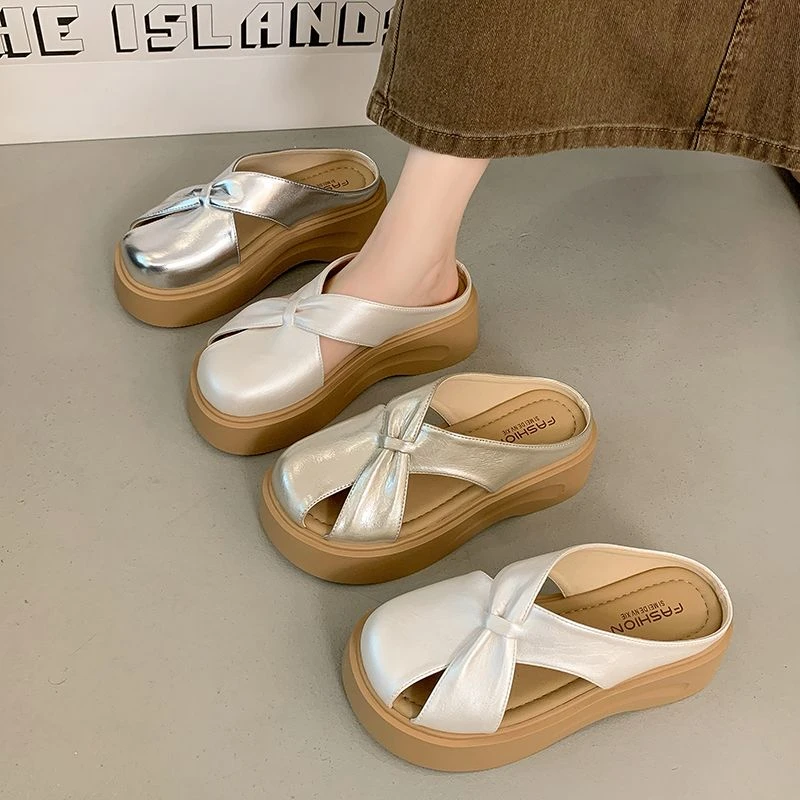 【品牌补贴】镂空凉拖拖鞋韩版厚底包头半拖平底法式包头拖023