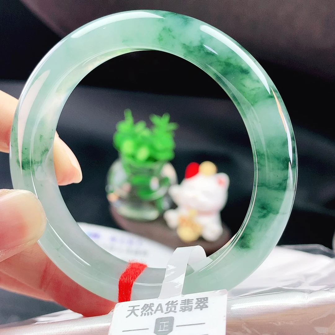 未镶嵌手镯翡翠53冰胶透蓝花翠