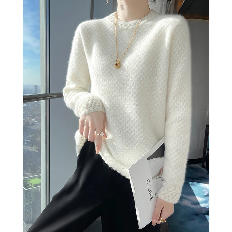 重磅加厚款~100%纯羊毛衫女半高领宽松休闲气质百搭针织打底YB653