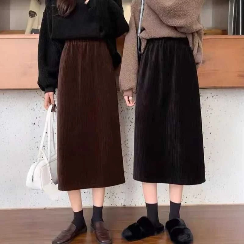 灯芯半身裙女春秋季高腰显瘦小个子包臀裙气质时尚中长款A字裙女