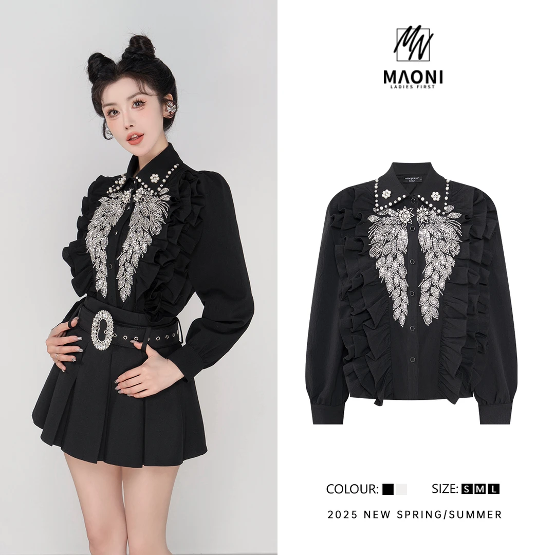 毛妮Peshe【木耳边钉珠衬衫】重工设计感甜美气质公主2025春L1203