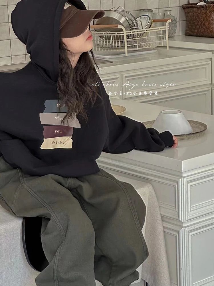 女童卫衣春秋款2025新款大童女孩韩版春装连帽上衣儿童装洋气衣服