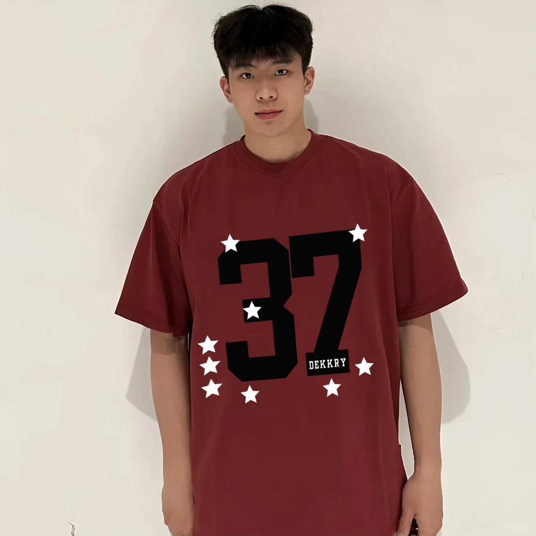 labzaa美式ins创意星星数字印花短袖T恤男女夏季休闲宽松纯棉上衣