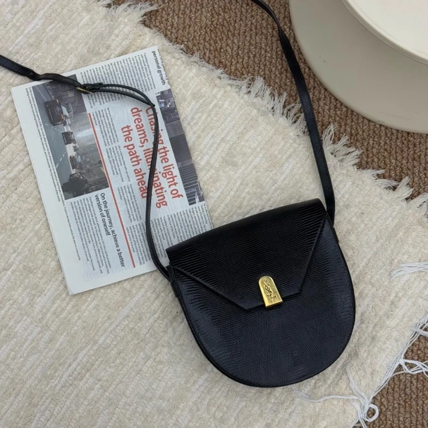 95新 YSL/圣罗兰 觅时/黑色蜥蜴皮盾牌斜挎/118515