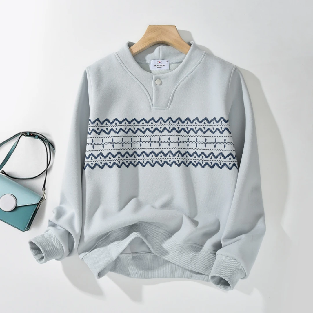 【一品甄选】2025春款立领时尚韩版打底印花卫衣上衣休闲长袖百搭