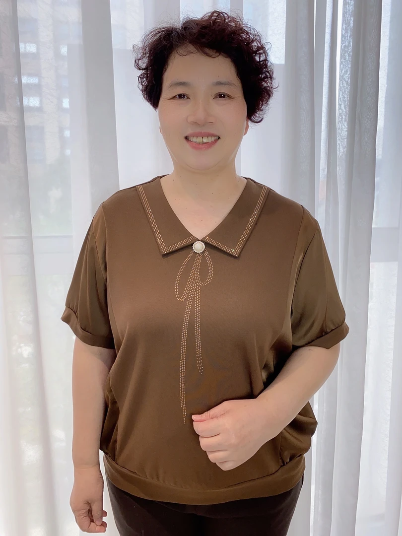 薄款常规宽松纯色中老年妈妈装翻领休闲气质大码洋气时尚百搭5805