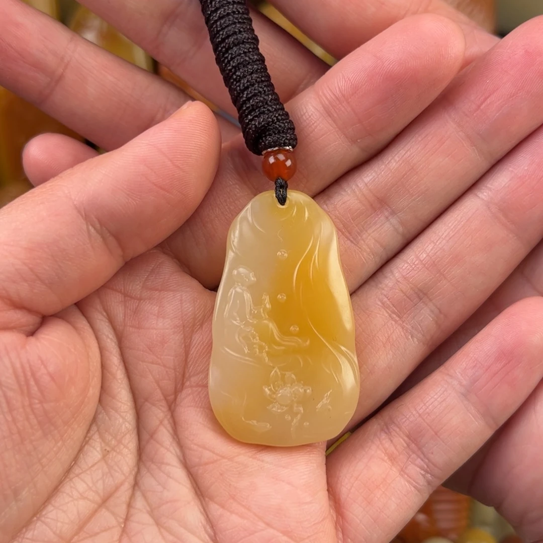 石英质玉黄蜡石挂件未镶嵌逸*