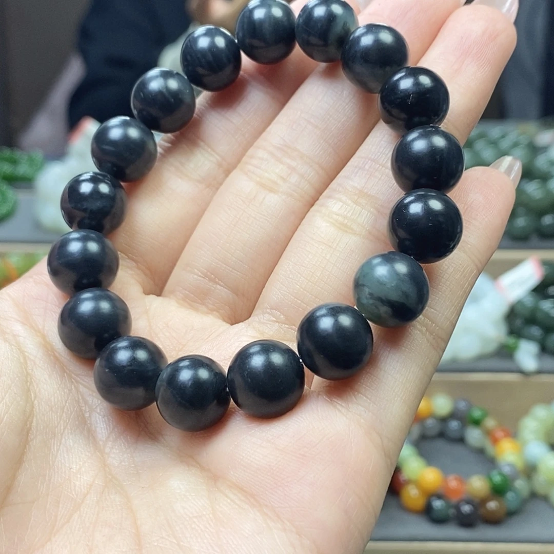 和田玉未镶嵌手链聚墨青花12m