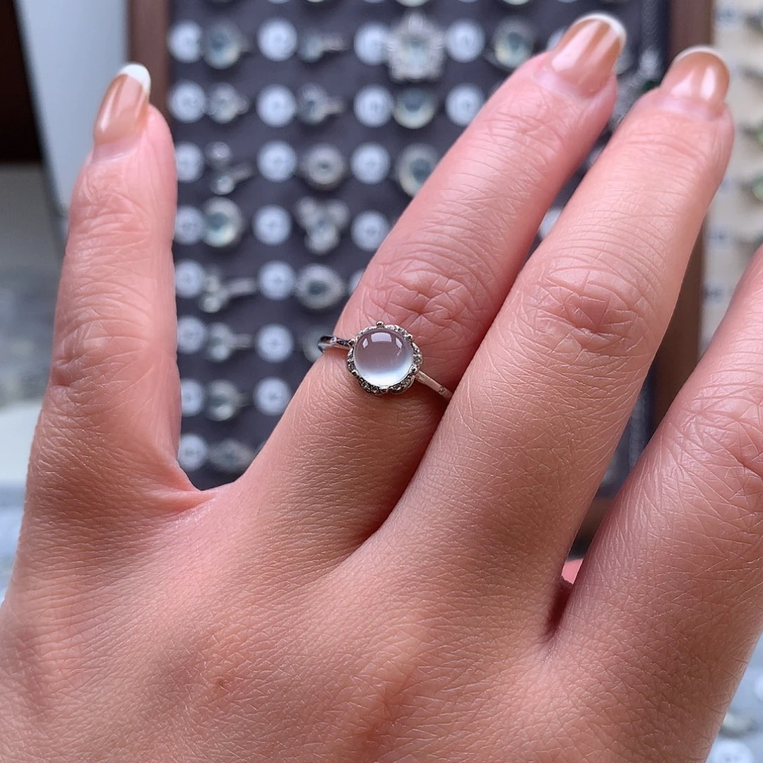 蛇纹石玉银S925镶嵌戒指