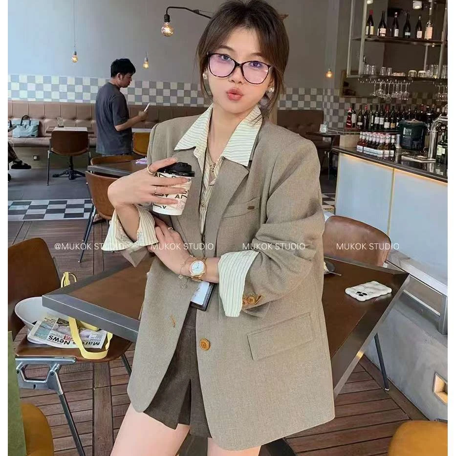 柏林秋叶~高级感廓形西装外套女秋季新款复古宽松休闲西服