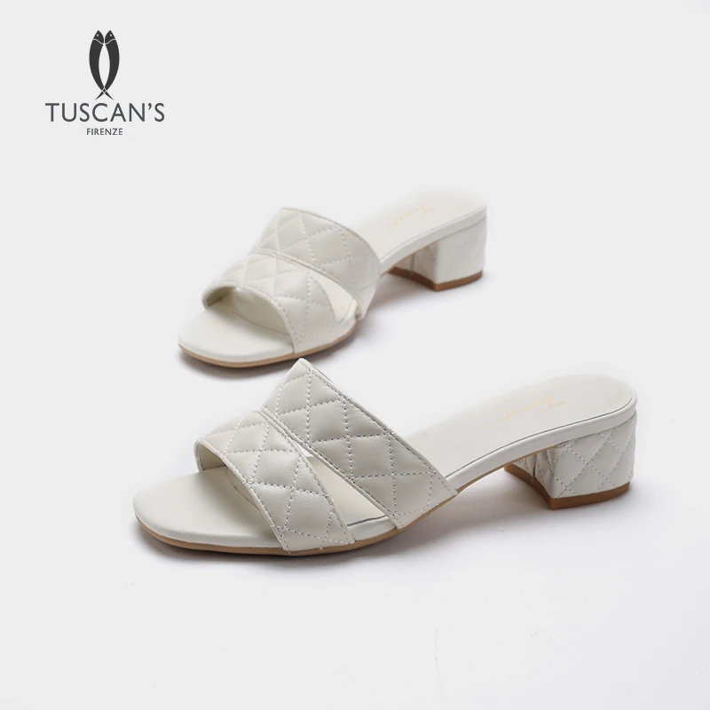 TUSCAN'S新品气质真皮菱格透气凉鞋休闲粗跟鞋时代集团女鞋