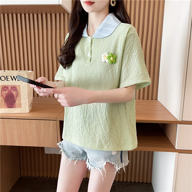 女童t恤短袖纯棉夏装2025新款儿童装上衣polo衫初高中生女孩衣服