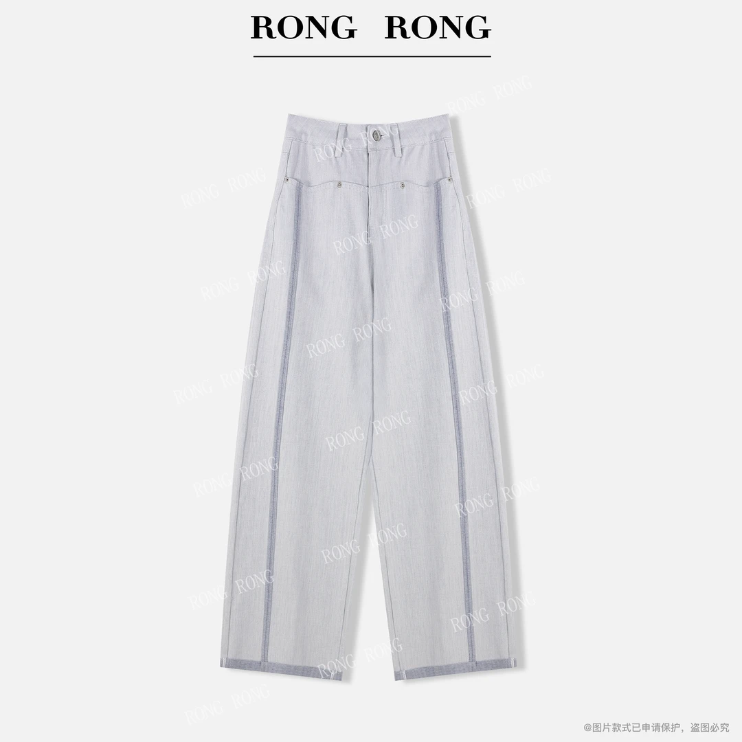 溶溶【伦敦星渡】RONGRONG 高腰复古洗水修饰腿型直筒牛仔裤YR2562
