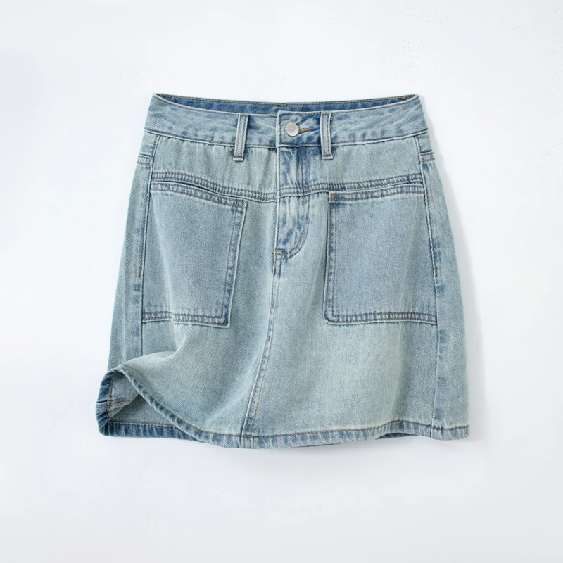 显瘦女装半身裙时尚休闲百搭蓝色A字高腰牛仔短裙100077