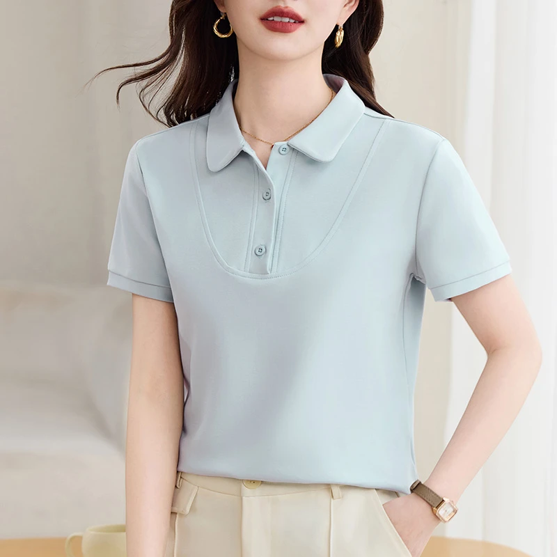 【正肩POLO领短袖】2025夏季新款百搭短袖T恤立体剪裁显瘦上衣女