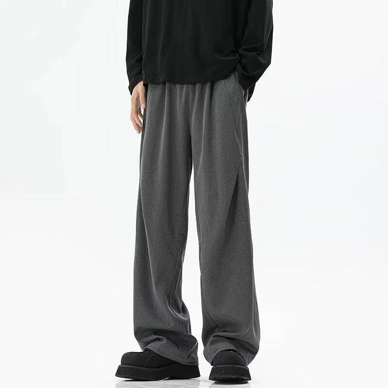 美式灰色压褶垂感西裤男春夏新款宽松cleanfit直筒阔腿休闲长裤子