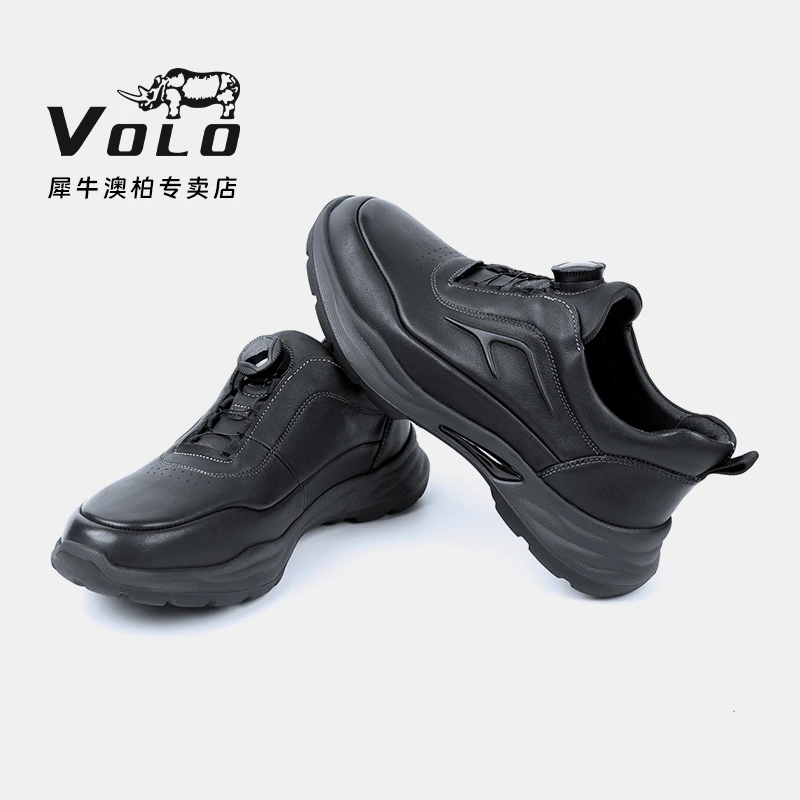 VOLO/犀牛男士运动户外登山超轻大底百搭自动鞋带扣牛皮黑色鞋