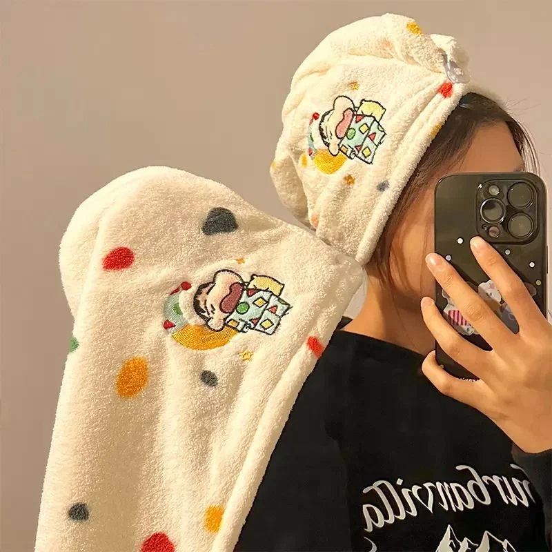 可爱蜡笔小新干发帽超强吸水速干包头发毛巾浴帽成人加厚珊瑚绒AA