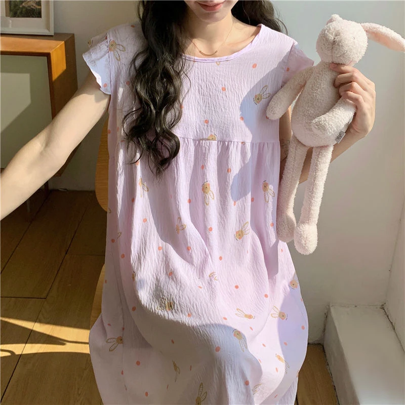 云朵棉睡衣女2025夏季新款小清新碎花甜美小飞袖睡裙可外穿家居服