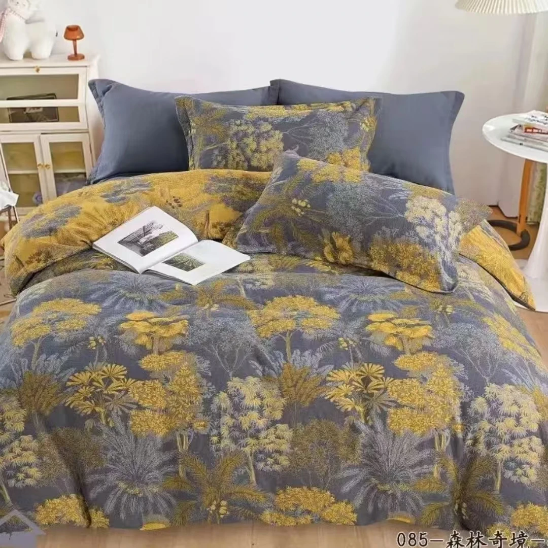 亲肤棉双层纱四件套--夏季雨林（纽扣）（2）