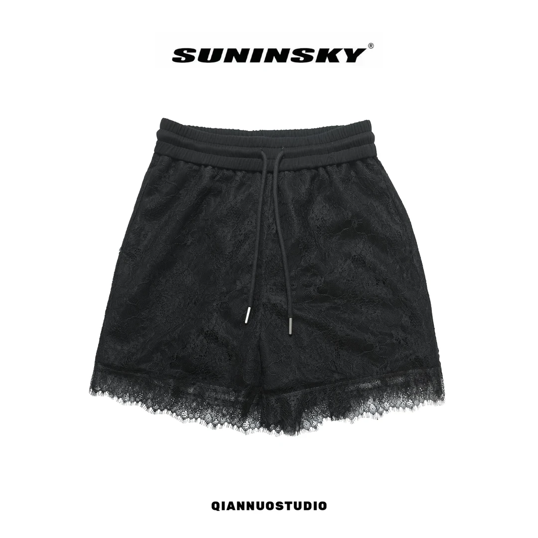 SUNINSKY2025夏季清爽蕾丝韩版热裤A字阔腿短款S2506033