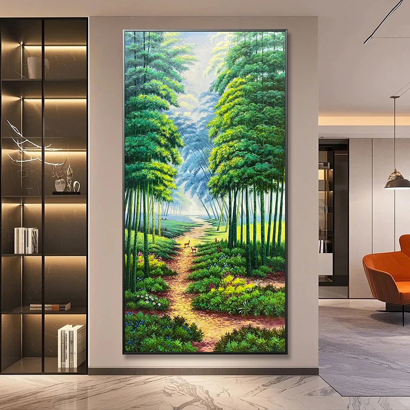 《竹间福禄》精品肌理油画办公室风景画客厅玄关装饰画