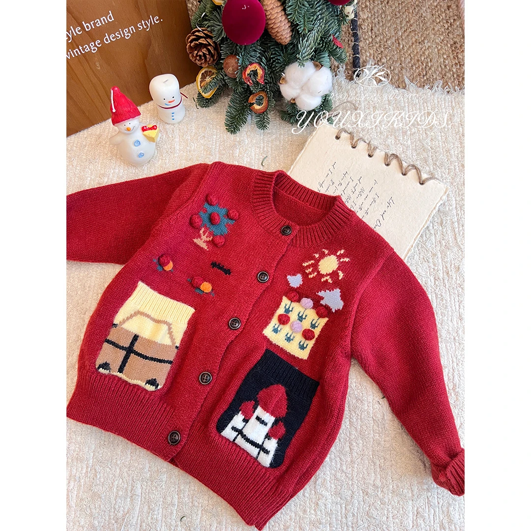 飞飞家·温暖时光25新冬女童卡通手工提花显白节日氛围毛衣 FF3156