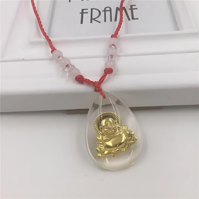 古法工艺精美金色弥勒佛仿水晶手工吊坠饰品