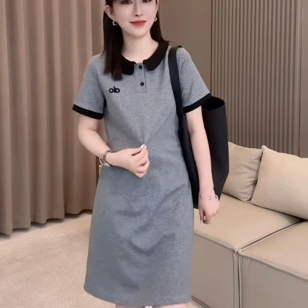 时尚短袖娃娃领连衣裙女2025夏季新款运动休闲显瘦洋气潮流裙子潮