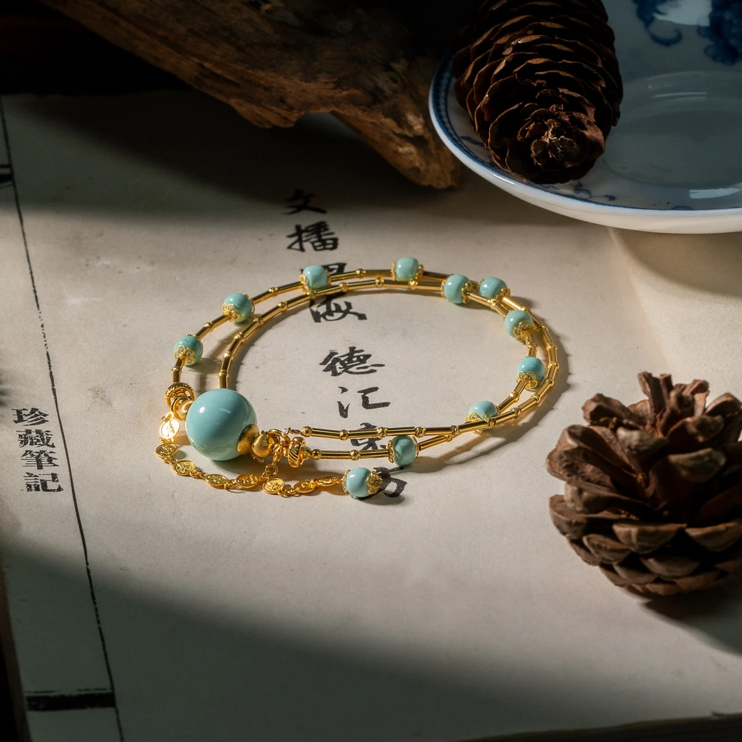 【世间臻宝】18K绿松石DIY圆珠锁骨链项链/Q2140/多样性发/5mm/8