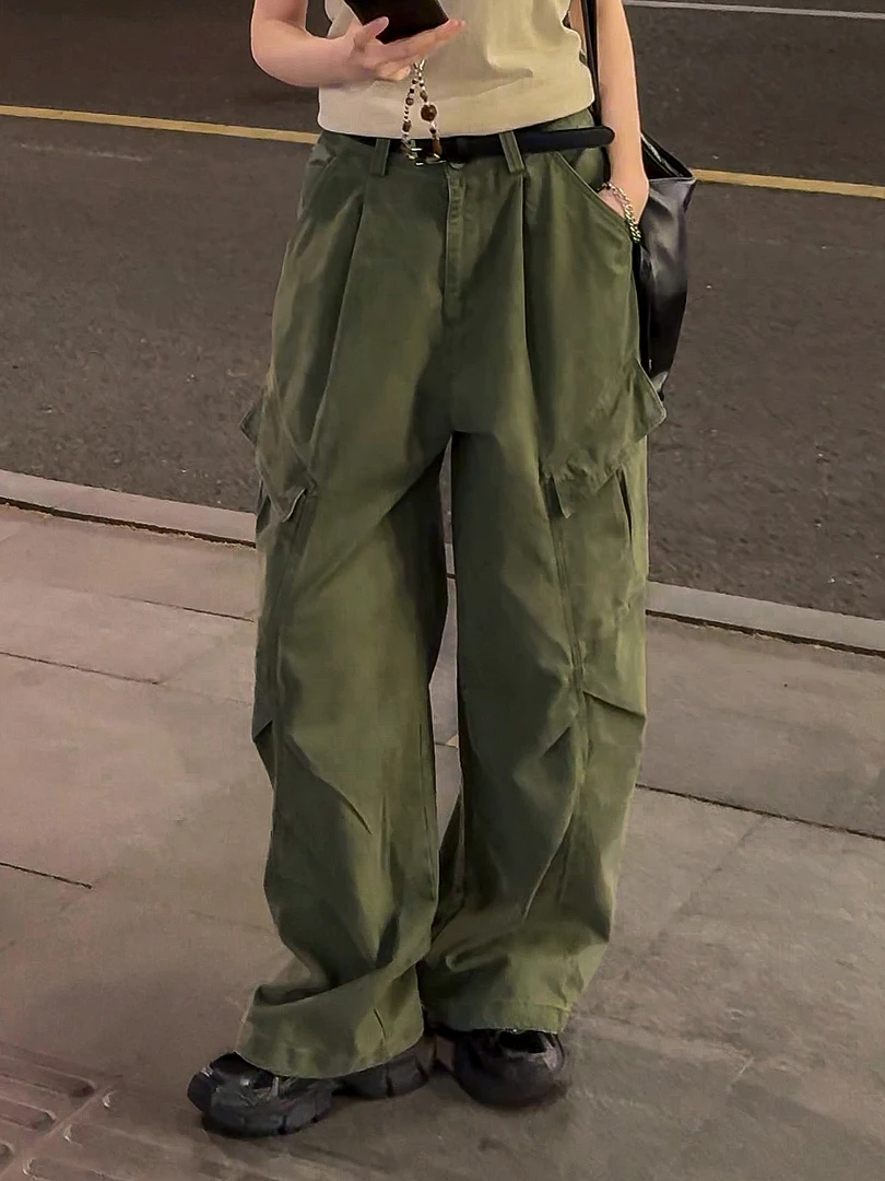 【伊千万】美式街头复古工装裤2025新款多口袋裤子休闲阔腿裤长裤女