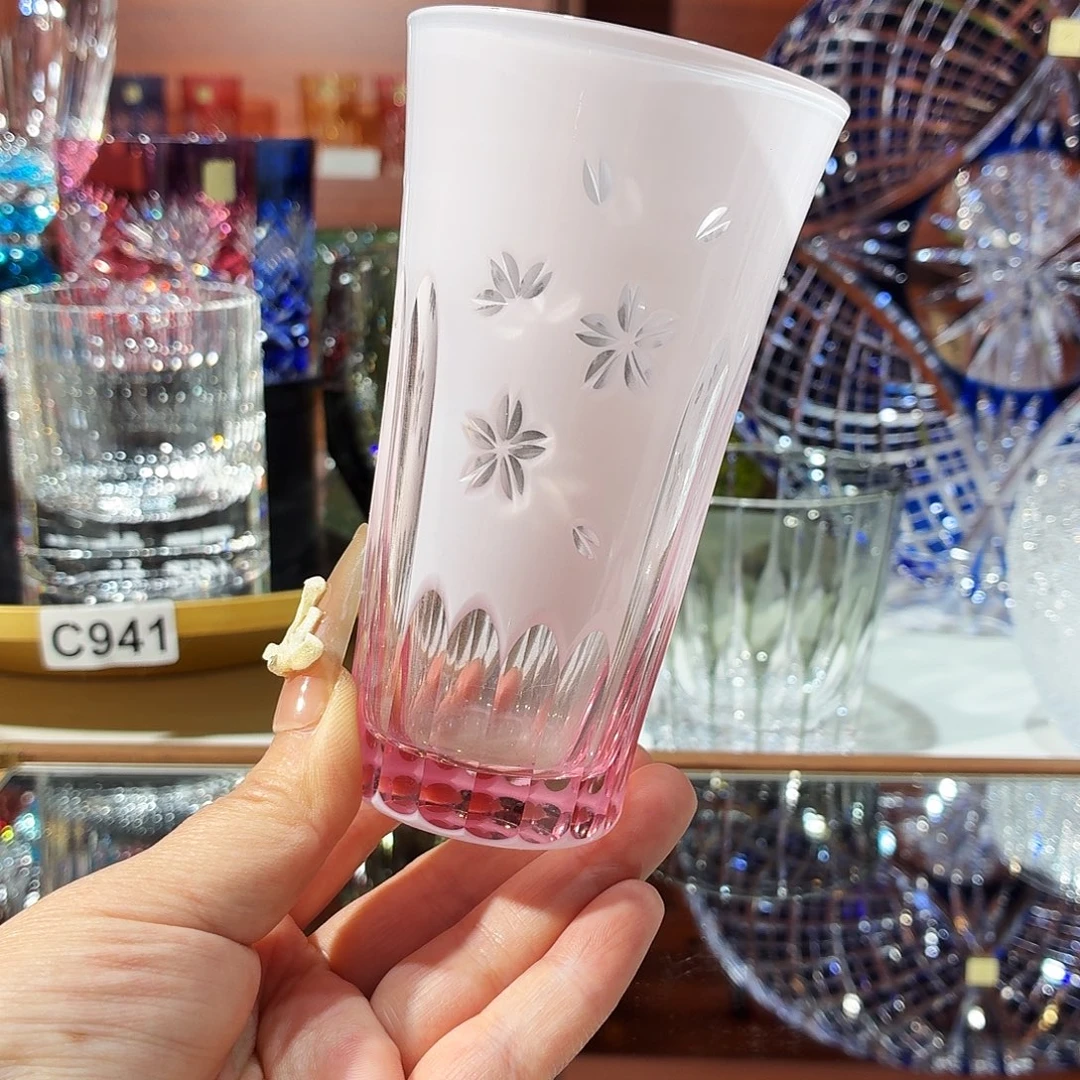 琉璃手工艺品樱花粉水晶杯