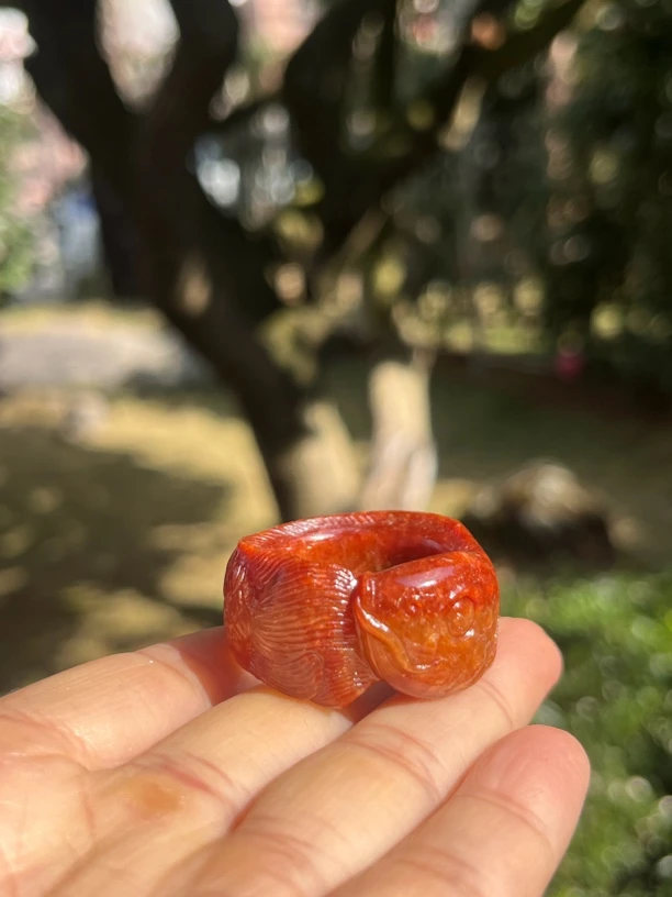 【红翡龙鱼】牛血红满色，色泽浓郁，实物很耐看。直径21.3mm圈号26