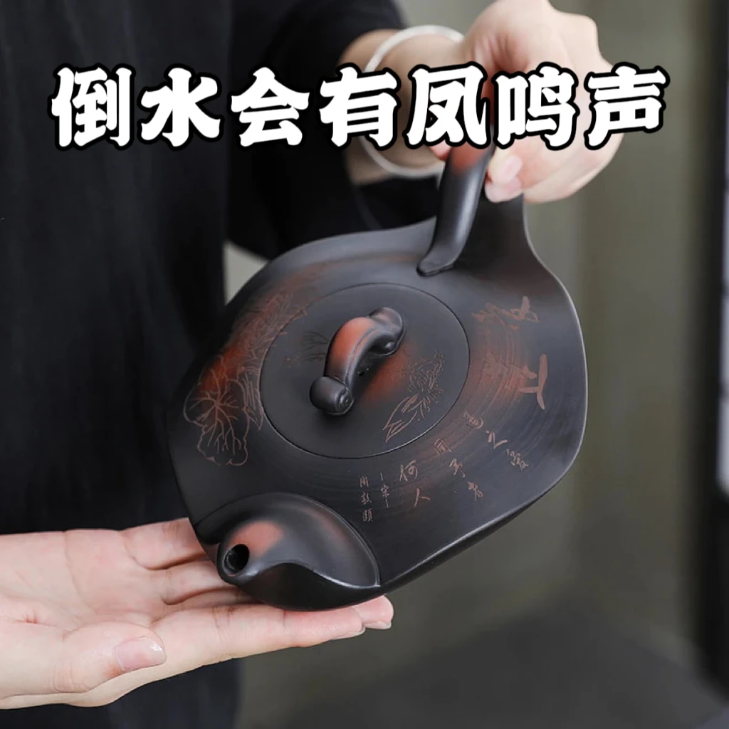 正宗紫砂壶甄选紫陶水云间爱莲壶大容量家用中式复古纯手工凤鸣壶