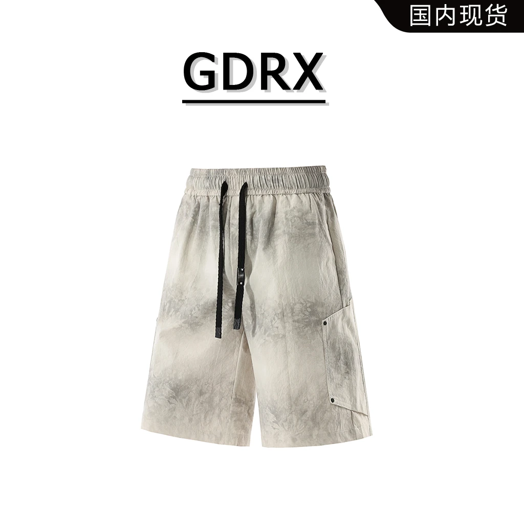 GDRX美式复古扎染裤子大码男装2025夏季新款工装运动短裤轻奢痞帅