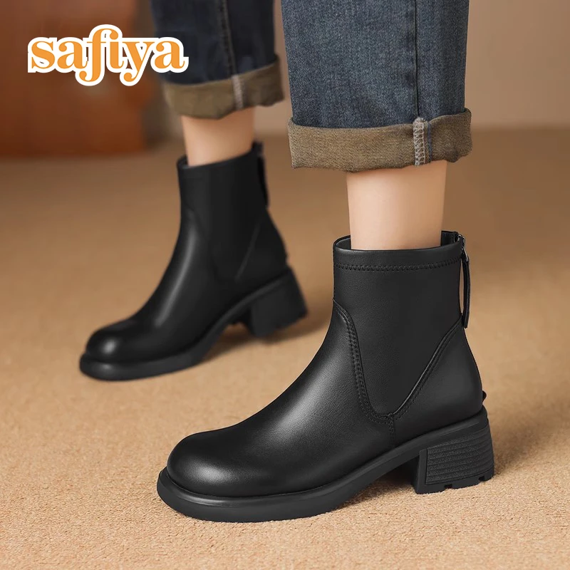 索菲娅2024年冬季粗跟舒适通勤后拉链短靴女SF44118087